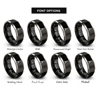 font options for inside engraving on black & silver eiffel tower stamp rings