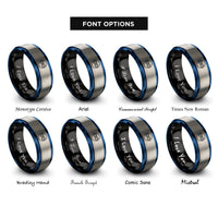 font options for inside engraving on black & blue & silver eight circle rings