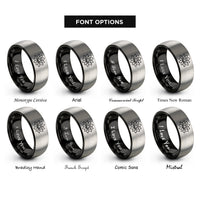 font options for inside engraving on black & gray eight petal lotus rings