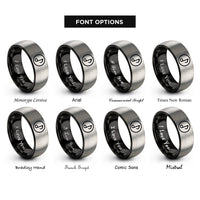 font options for inside engraving on black & gray eighth notes rings