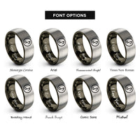 font options for inside engraving on gunmetal & silver eighth notes rings