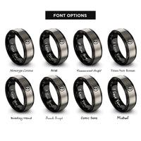 font options for inside engraving on black & silver eighth rest circle rings