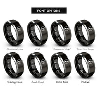 font options for inside engraving on black & silver eighth rest circle rings