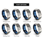font options for inside engraving on blue & gray ekg dumbbell rings