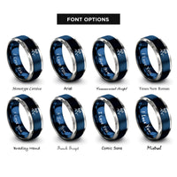 font options for inside engraving on blue & gray ekg dumbbell rings