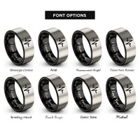 font options for inside engraving on black & grey ekg heartbeat line rings