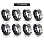 font options for inside engraving on black & blue & gray elbow strike silhouette rings