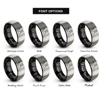 font options for inside engraving on black & silver elbow strike silhouette rings