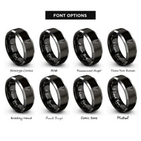 font options for inside engraving on black & silver electric cello bow rings