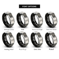 font options for inside engraving on black & silver electrical plug rings