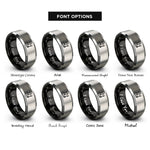 font options for inside engraving on black & silver electrician silhouette rings