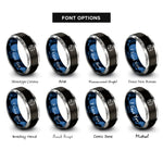 font options for inside engraving on black & blue & grey element earth symbol rings