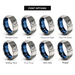 font options for inside engraving on blue & gray element earth symbol rings