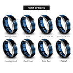 font options for inside engraving on blue & silver element earth symbol rings