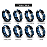 font options for inside engraving on blue & silver element earth symbol rings