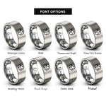 font options for inside engraving on gray element earth symbol rings