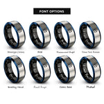 font options for inside engraving on black & blue & grey element fire symbol rings