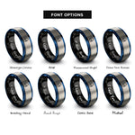 font options for inside engraving on black & blue & gray element water symbol rings