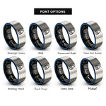font options for inside engraving on black & blue & silver element water symbol rings