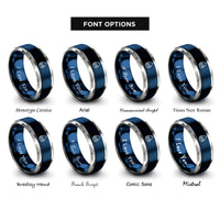 font options for inside engraving on blue & silver element water symbol rings