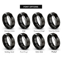 font options for inside engraving on black & silver elephant footprint circle rings