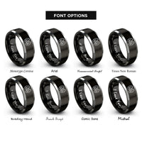 font options for inside engraving on black & silver elk print rings