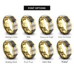 font options for inside engraving on gold & grey empty tomb sunrise rings