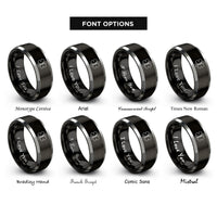 font options for inside engraving on black & grey emt star rings
