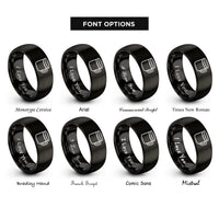 font options for inside engraving on black enamel mug rings