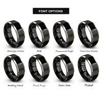 font options for inside engraving on black & silver end mill rings