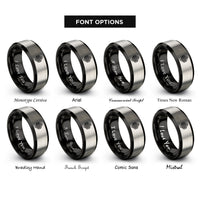 font options for inside engraving on black & grey endless knot rings