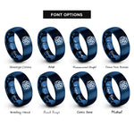 font options for inside engraving on blue endless loop knot rings