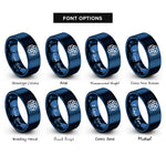 font options for inside engraving on blue endless loop knot rings
