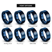 font options for inside engraving on blue endless loop knot rings