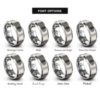 font options for inside engraving on grey endless loop knot rings