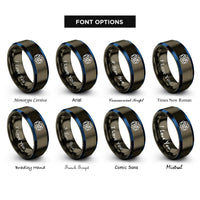 font options for inside engraving on gunmetal & blue endless loop knot rings