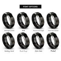 font options for inside engraving on black & silver endurance rider silhouette rings