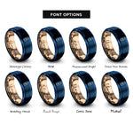 font options for inside engraving on blue & rose gold energy drink can rings