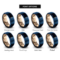 font options for inside engraving on blue & rose gold energy drink can rings