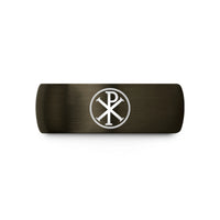 his and hers rings – gunmetal & black tungsten chi rho christogram wedding band