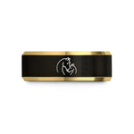 engraved wedding rings men – black & gold tungsten mare nuzzling foal wedding band