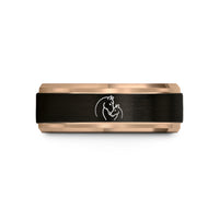 couples matching tungsten bands – black & rose gold tungsten mare nuzzling foal wedding band