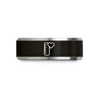 tungsten couple wedding band – black & gray tungsten measuring ruler heart wedding band