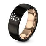 Engagement for Couples Rings – black & rose gold tungsten measuring ruler heart ring