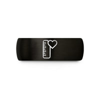 custom couples ring bands – black & rose gold tungsten measuring ruler heart wedding band