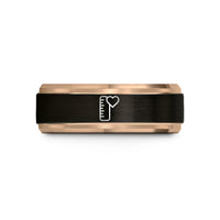 engraved couple ring set – black & rose gold tungsten measuring ruler heart wedding band