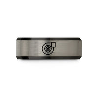 custom men's ring – black & silver tungsten turbocharger wedding band