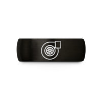 custom men's ring – black tungsten turbocharger wedding band