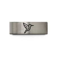 wedding bands for couples – black & silver tungsten hummingbird wedding band