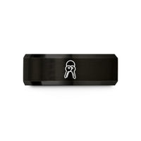 custom engraved rings – black tungsten keys on keyring wedding band